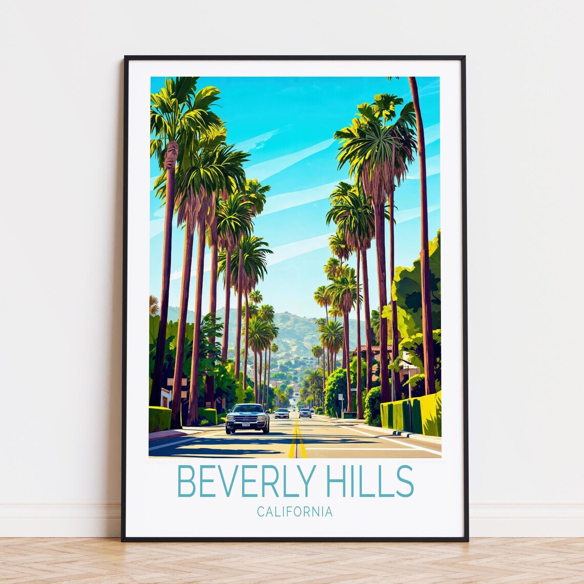 Beverly Hills California Palm Tree Street Travel Souvenir Poster