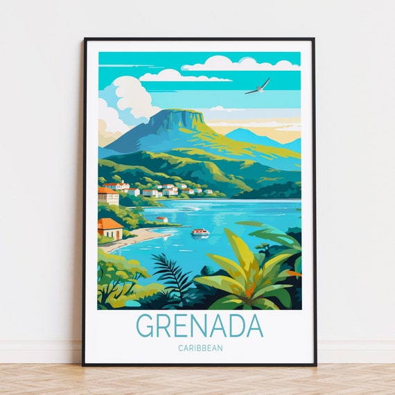 Grenada Caribbean Travel Poster Caribbean Wall Art Grenada Caribbean Print Custom Travel Poster Birthday Present