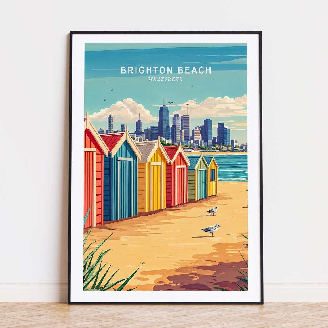 Brighton Beach Melbourne Colorful Bathing Boxes Skyline Seaside Poster