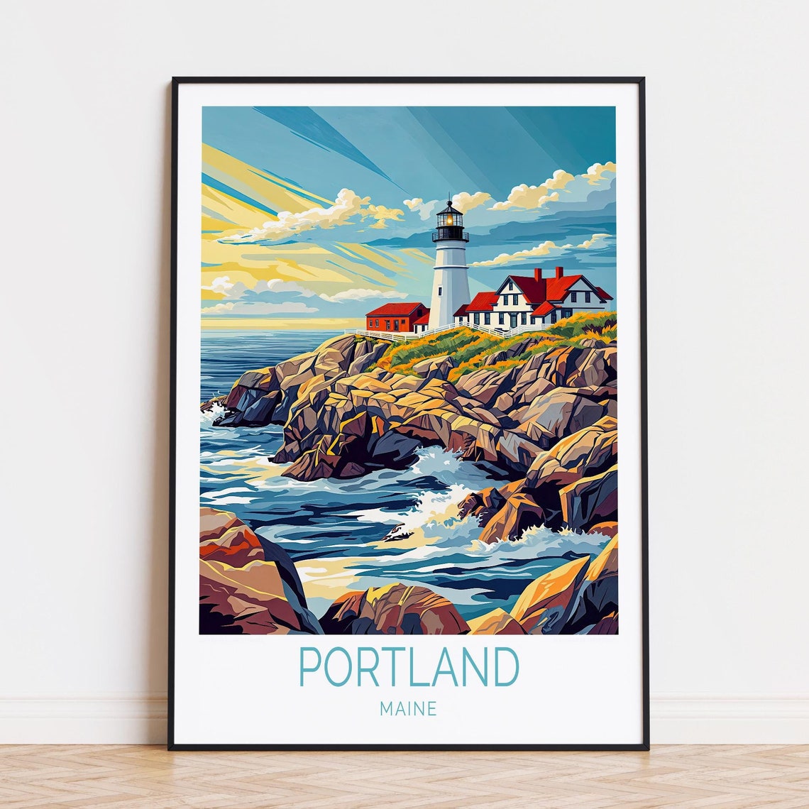 Portland Maine Head Light Lighthouse Rocky Coast Wave Poster