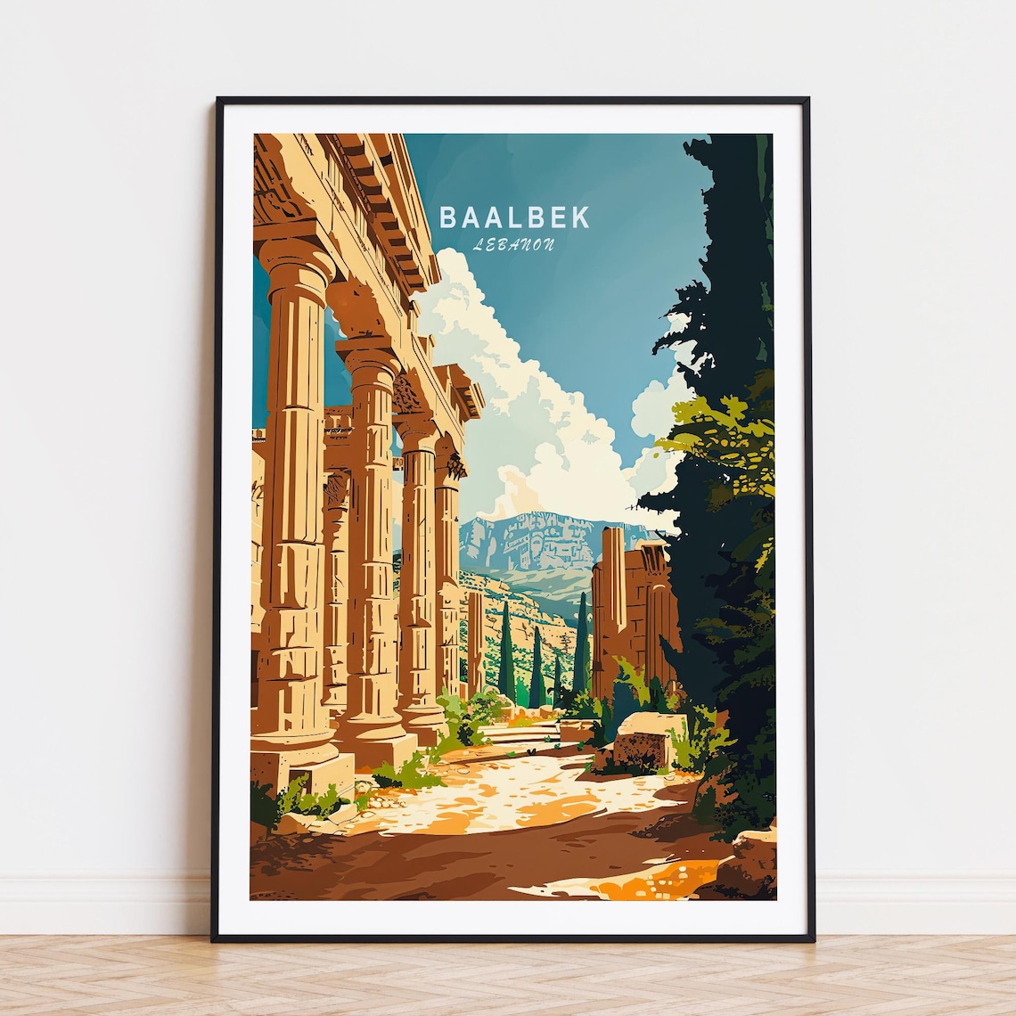 Baalbek Lebanon Ancient Roman Ruins Columns Temple Travel Poster