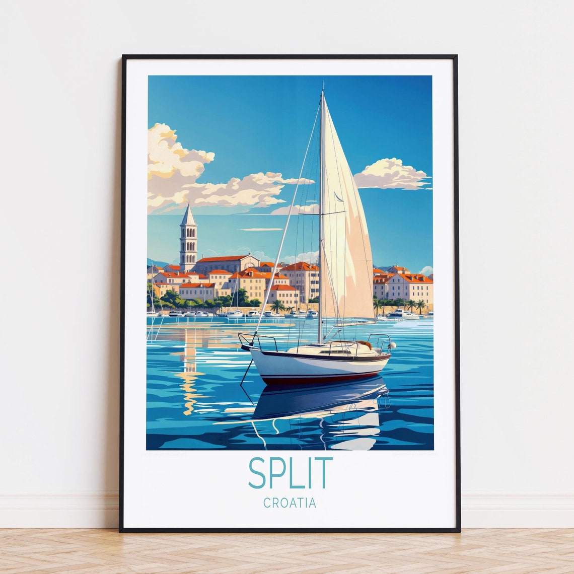 Split Croatia Waterfront Sailboat Red Rooftops Bay Travel Poster