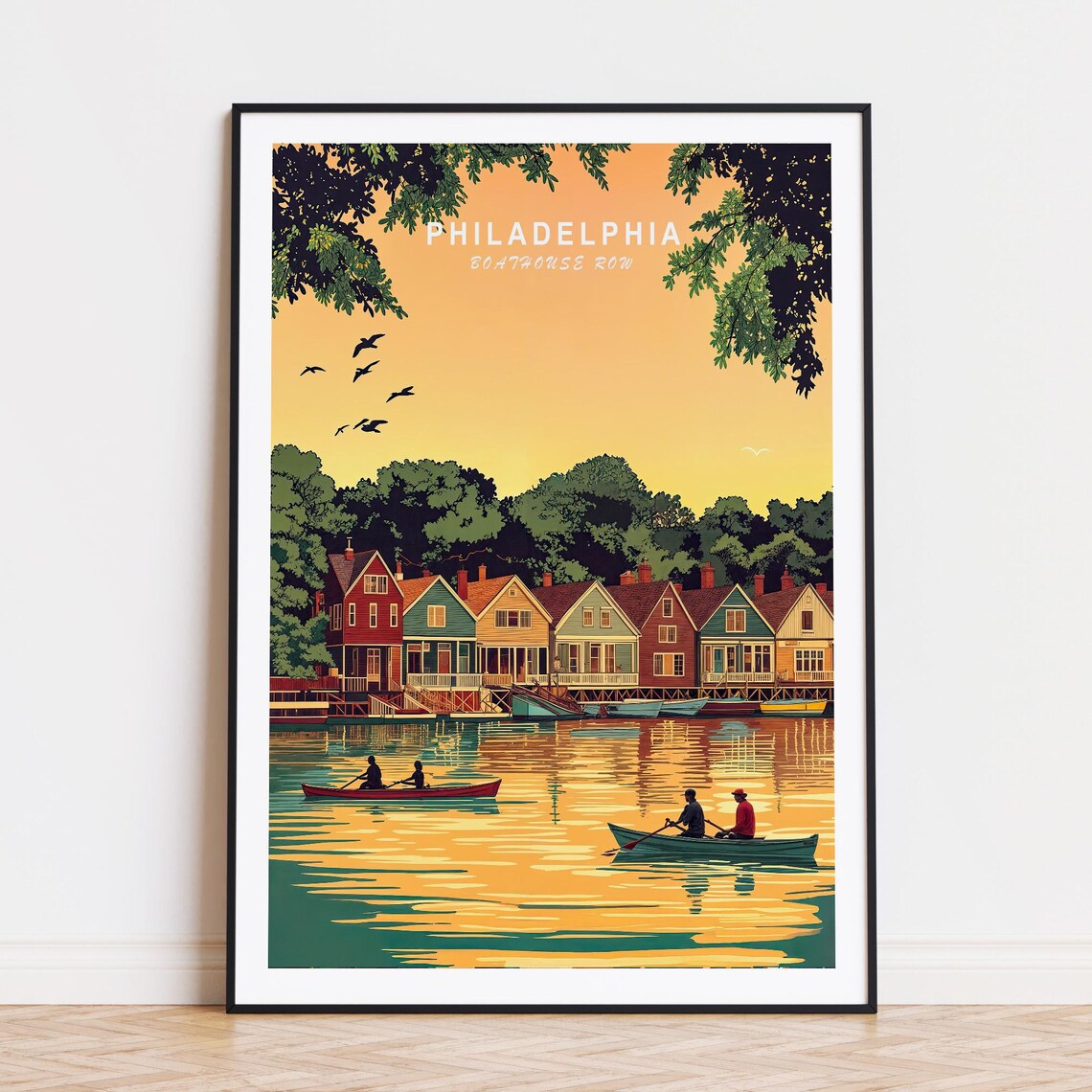 Philadelphia Boathouse Row Sunset Travel Poster