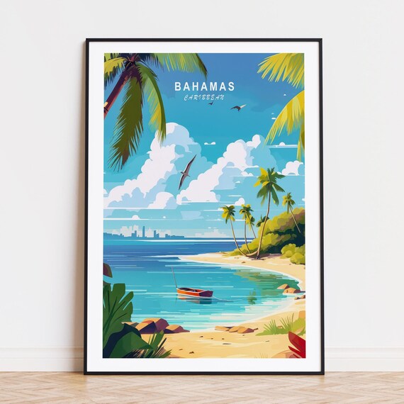 Bahamas Travel Poster Caribbean Wall Art Print Home Decor Birthday Gifts Wedding Present Custom