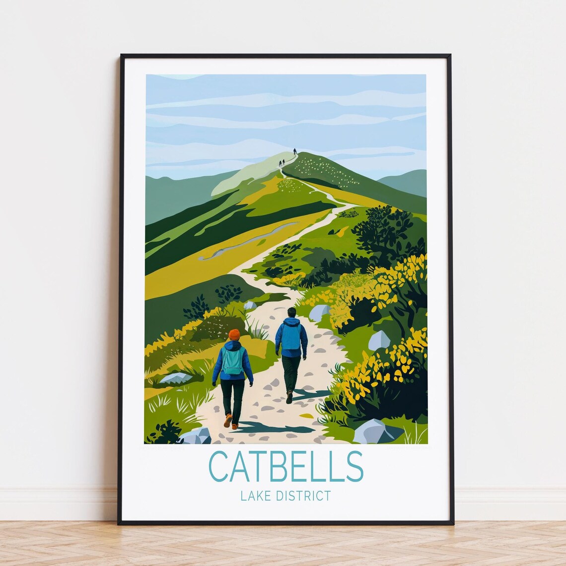 Catbells Lake District Green Fell Hiking Trail Walking Poster