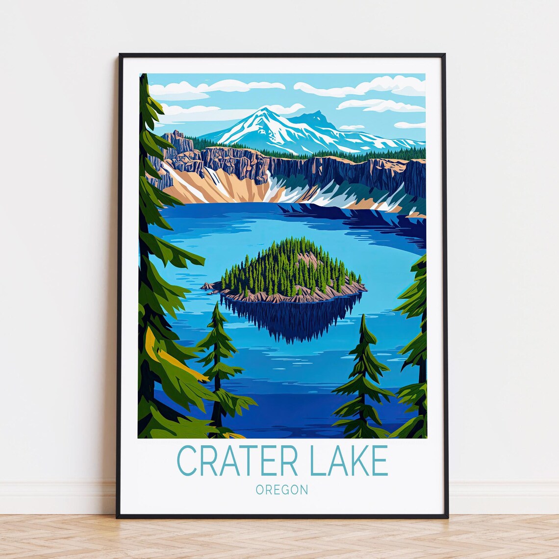 Crater Lake Oregon Wizard Island Deep Blue Caldera Water Poster