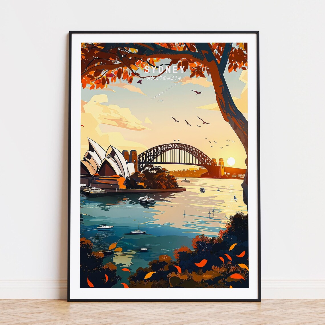 Sydney Australia Opera House Harbour Sunset Glow Travel Poster