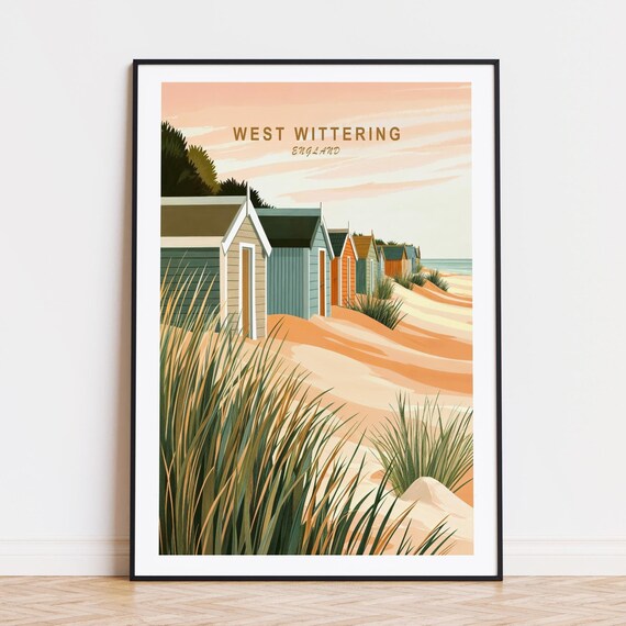 West Wittering England Beach Huts Sand Dunes Seaside Travel Poster