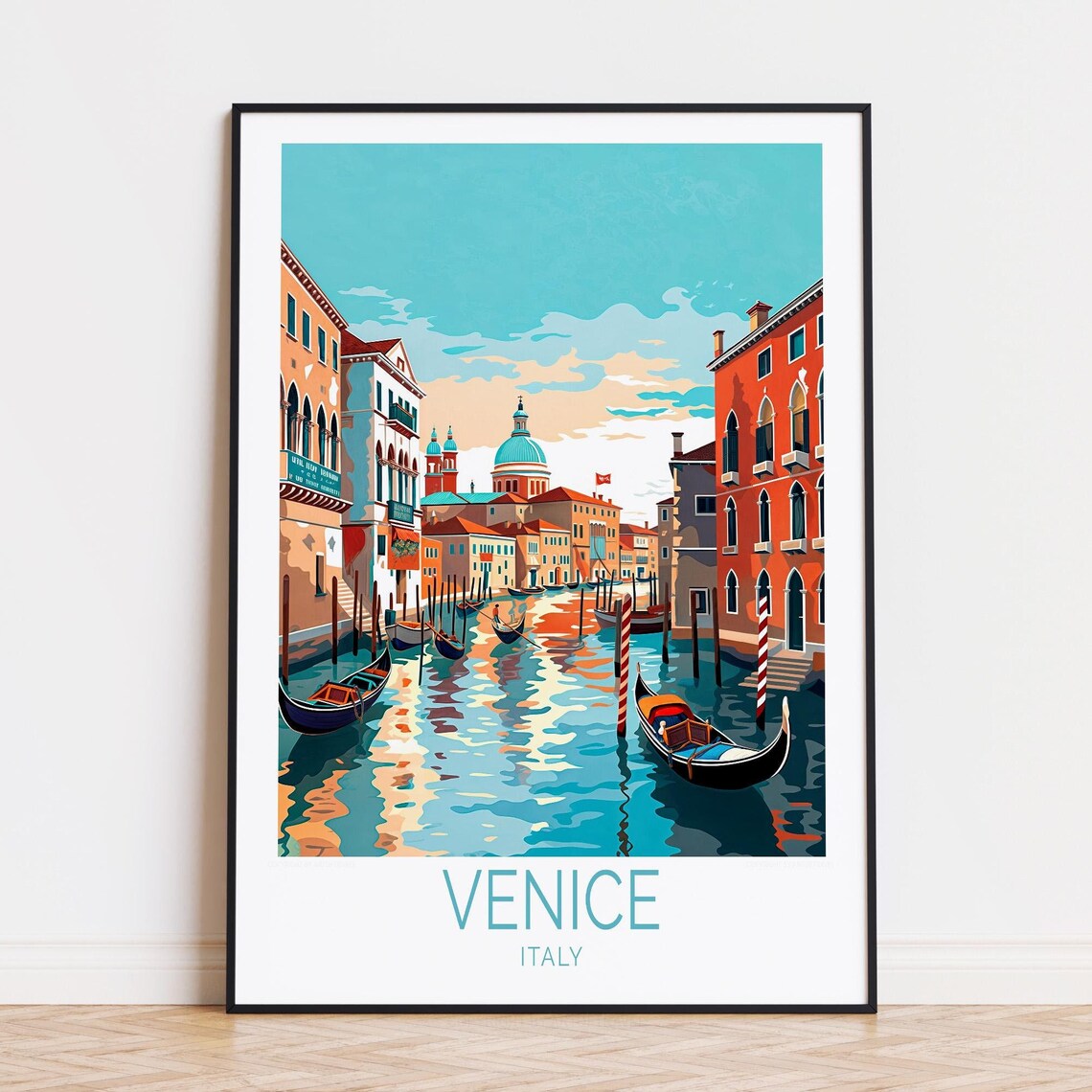 Venice Italy Grand Canal Gondolas Domed Church Waterfront Art Poster