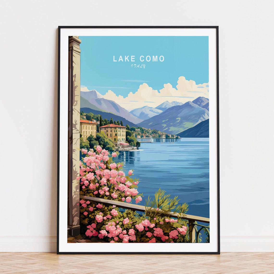 Lake Como Italy Lakeside Town Blooming Terrace Travel Poster