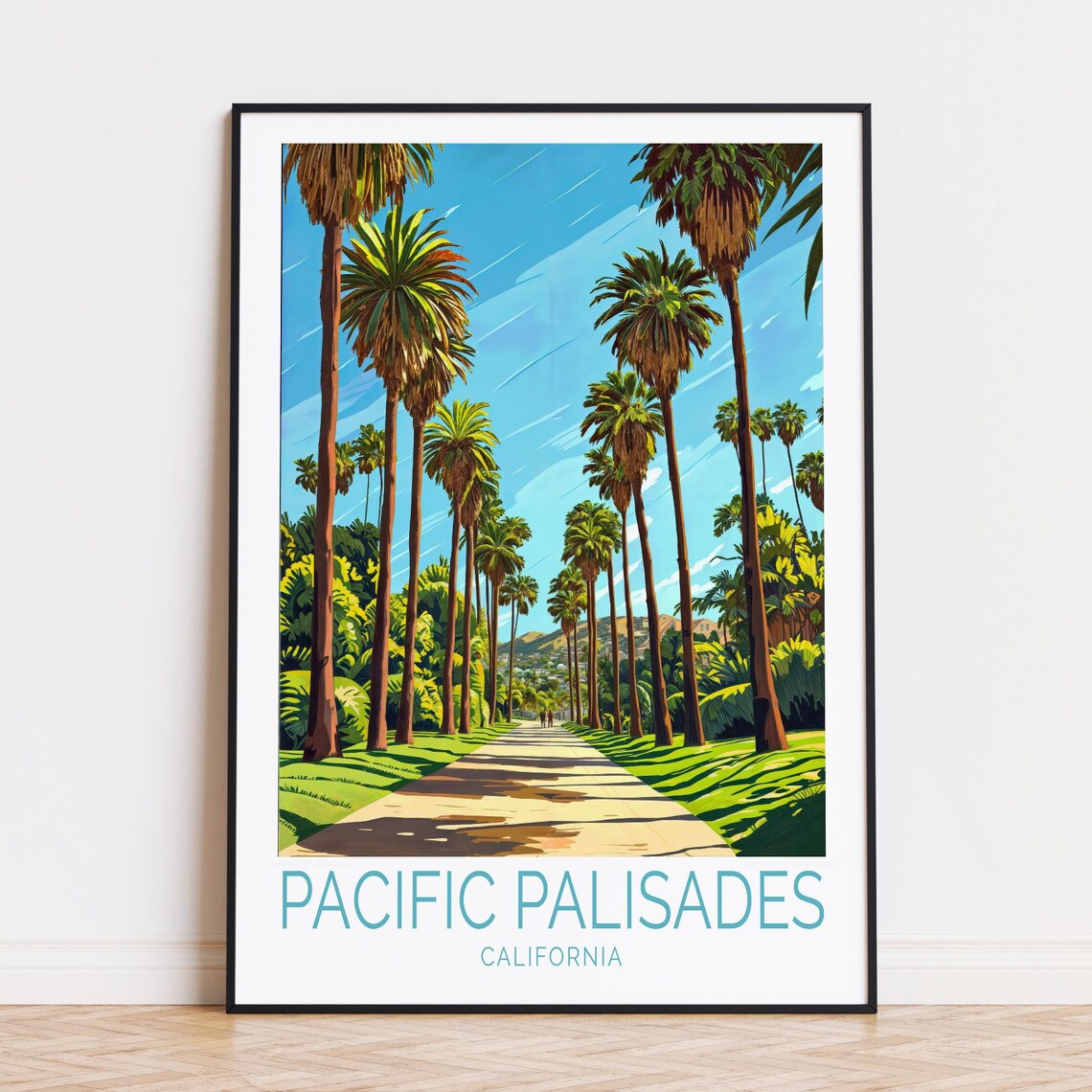 Pacific Palisades California Palm Avenue Vintage Travel Poster