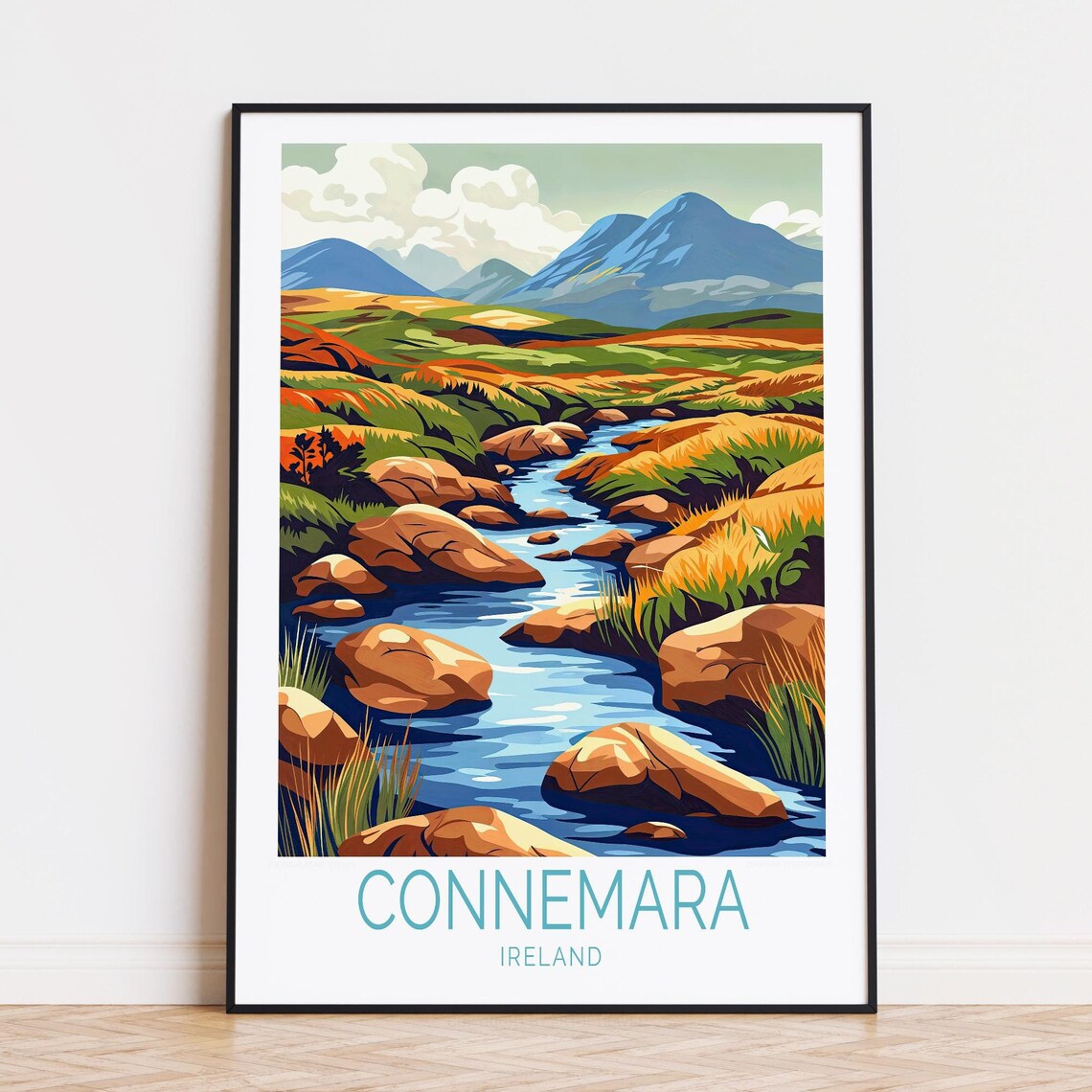 Connemara Ireland Rocky Stream Bogland Mountains Travel Poster