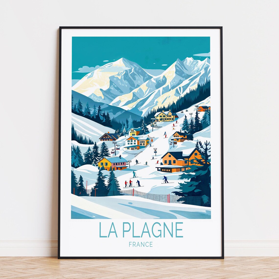 La Plagne France Ski Resort Alpine Village Winter Vintage Travel Poster