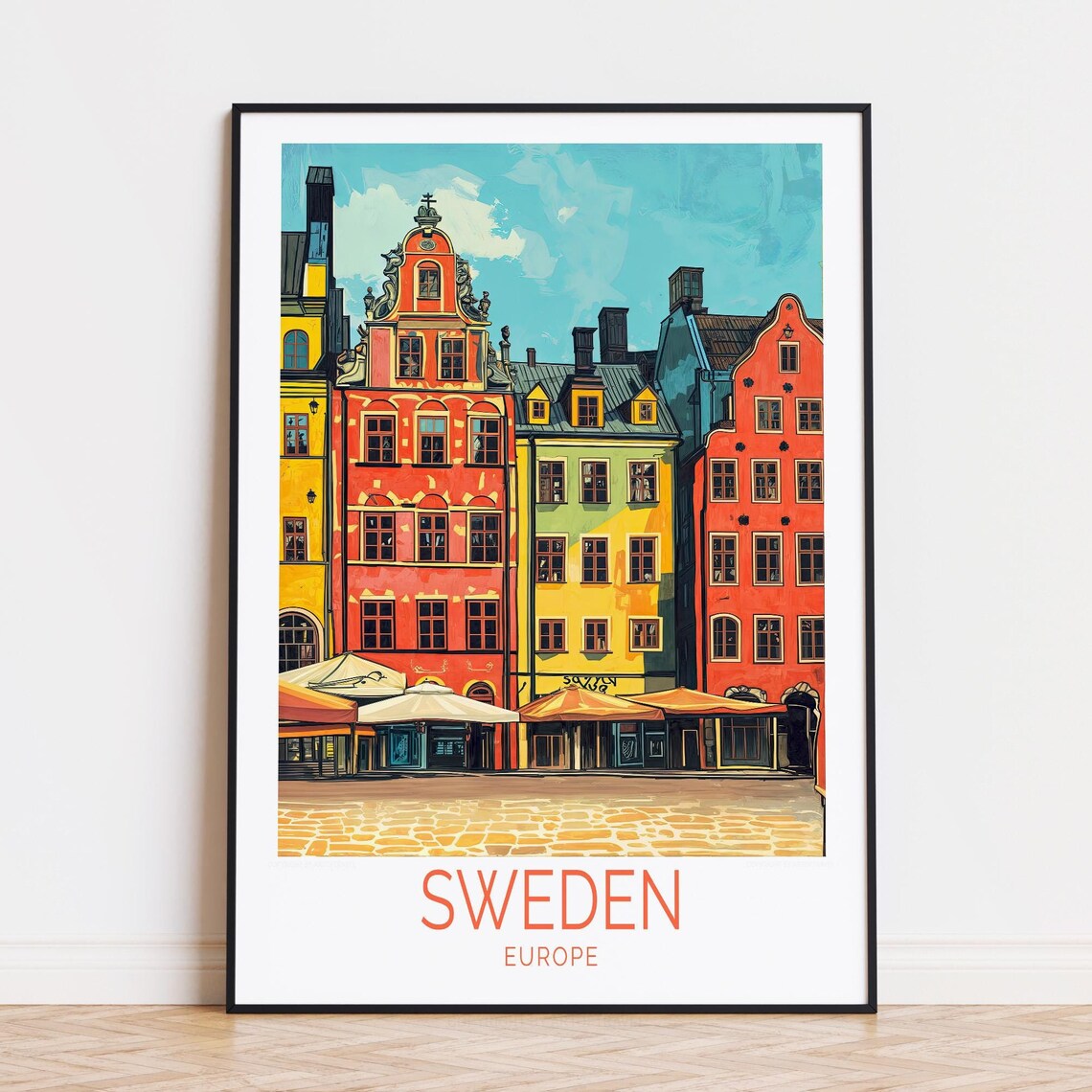 Sweden Gamla Stan Colorful Old Town Square Buildings Travel Poster