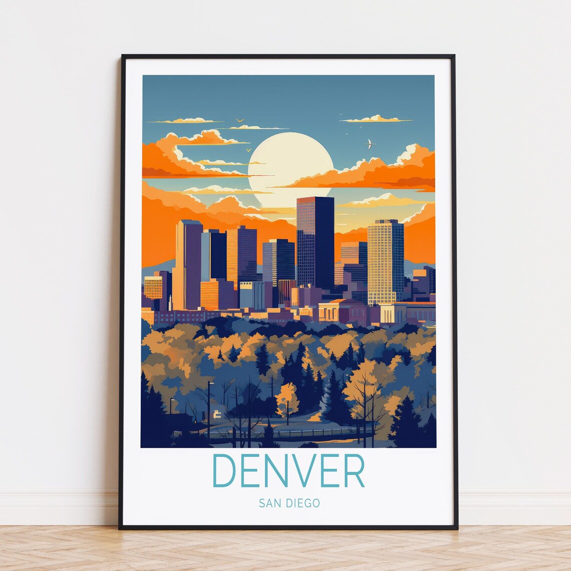 Denver Travel Poster Denver San Diego Wall Art Denver Travel Print Custom Travel Poster Birthday Gifts Home Decor