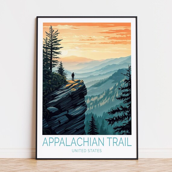 Appalachian Trail Hiker Sunrise Rocky Mountain Overlook Poster