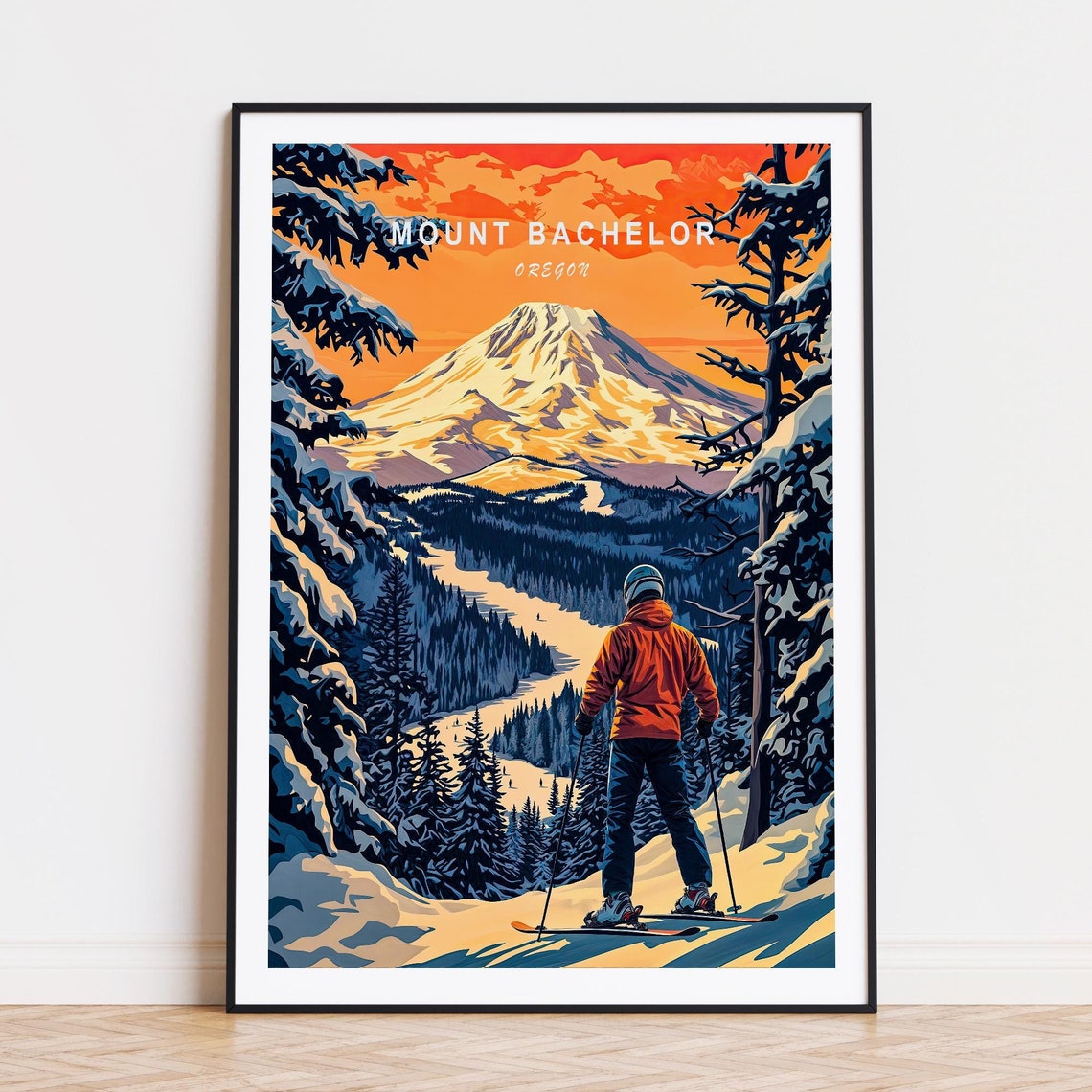 Mount Bachelor Oregon Alpine Summit Ski Trail Winter Scene Poster