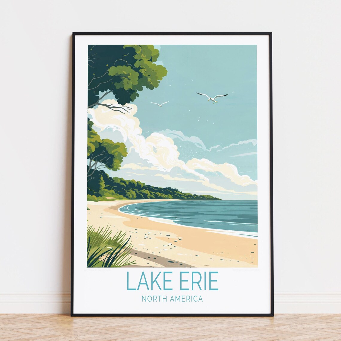 Lake Erie North America Sandy Beach Shore Seagull Travel Poster