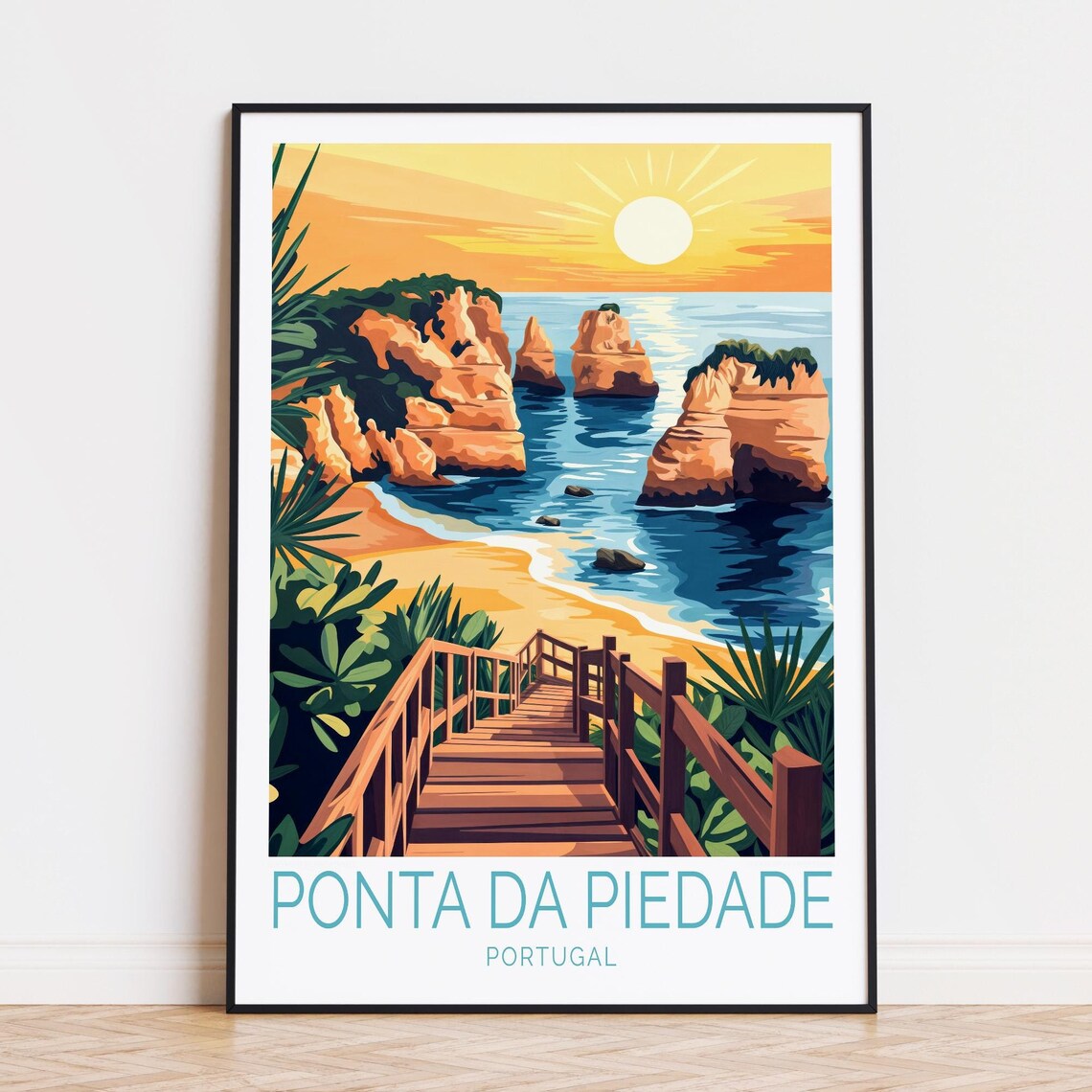 Ponta da Piedade Portugal Sunset Sea Stacks Wooden Walkway Poster