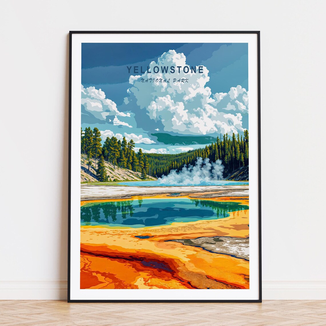 Yellowstone Grand Prismatic Wide Vista Drama Sky Lettering Poster