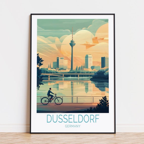 Dsseldorf Germany Travel Poster, Rhine Tower Print
