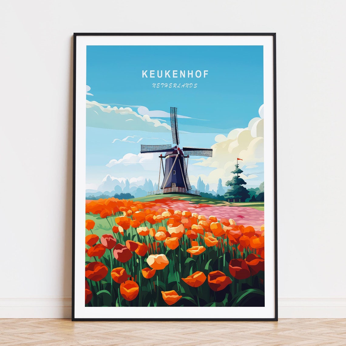 Keukenhof Netherlands Vibrant Tulip Fields Windmill Spring Poster