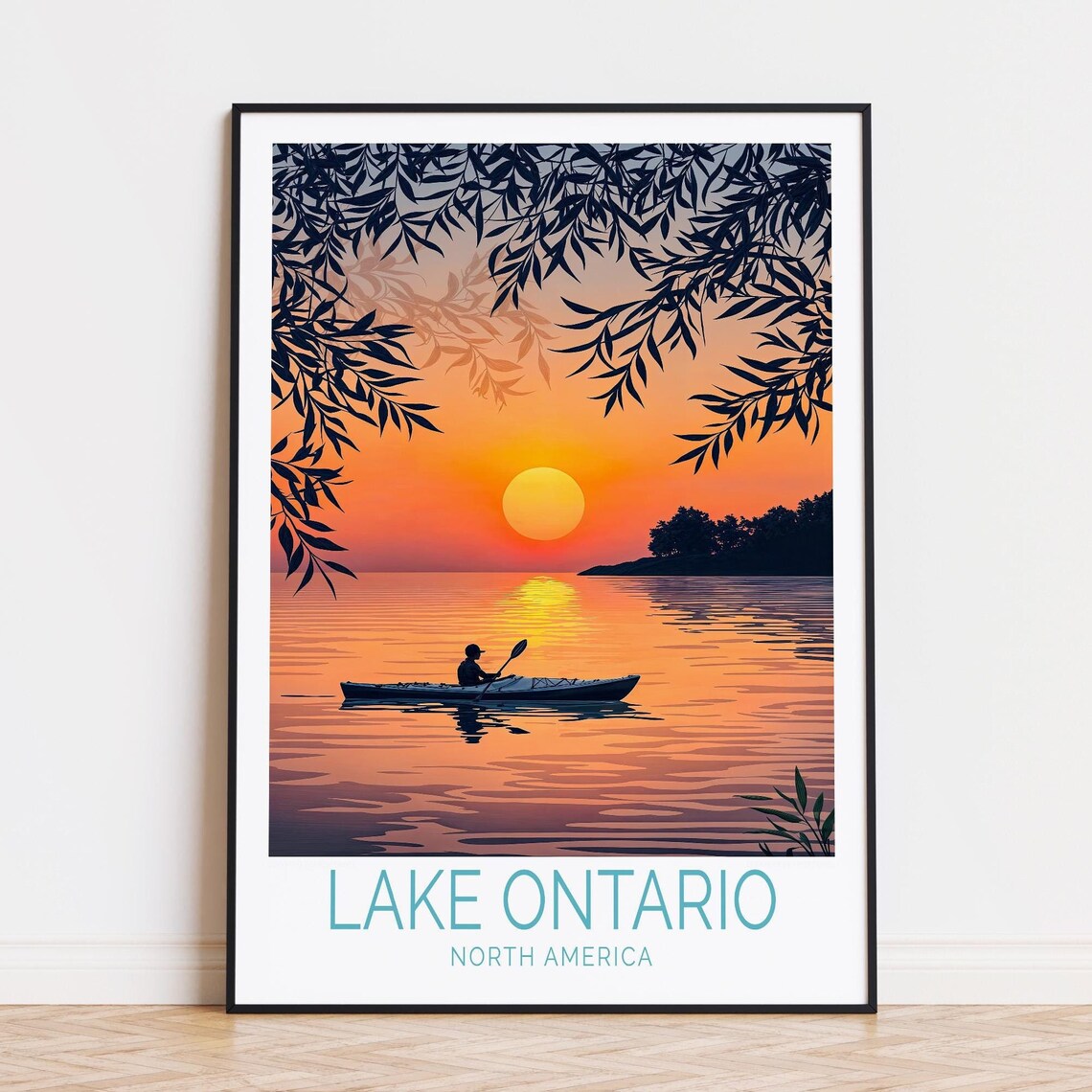 Lake Ontario Sunset Kayak Silhouette Calm Water Travel Poster