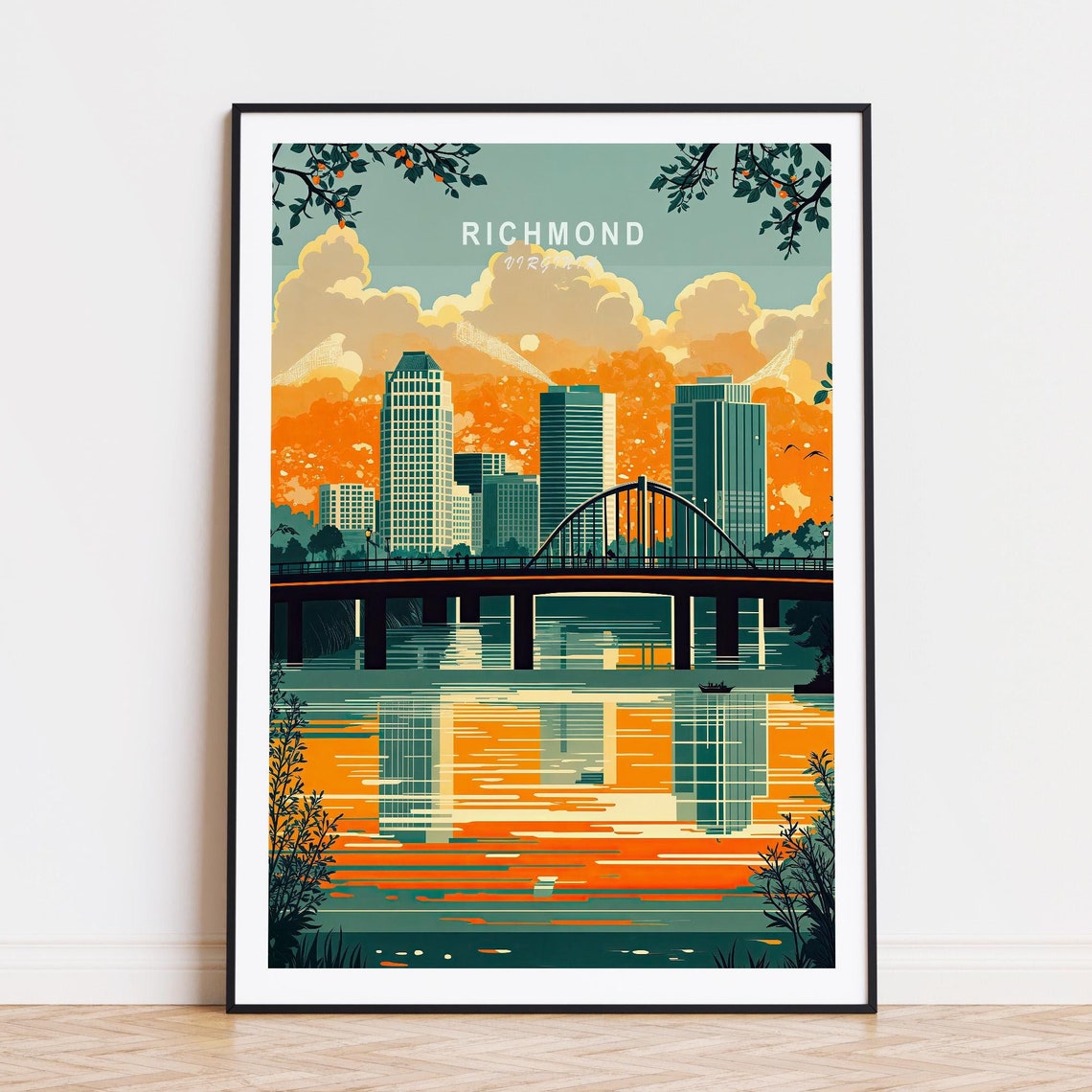 Richmond Virginia Downtown Skyline Bridge James River Poster