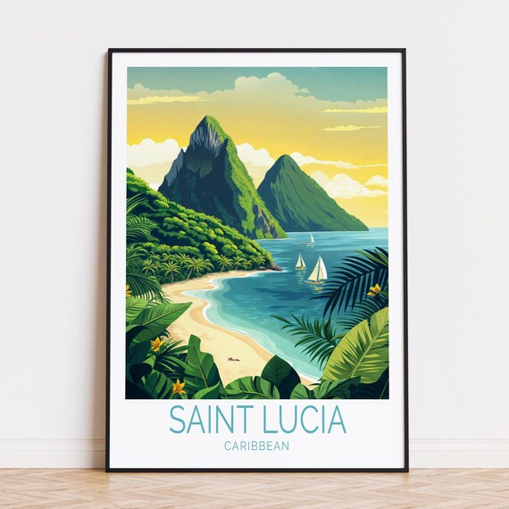 Saint Lucia Travel Poster Caribbean Wall Art Coast Print Birthday Gifts Custom Home Decor