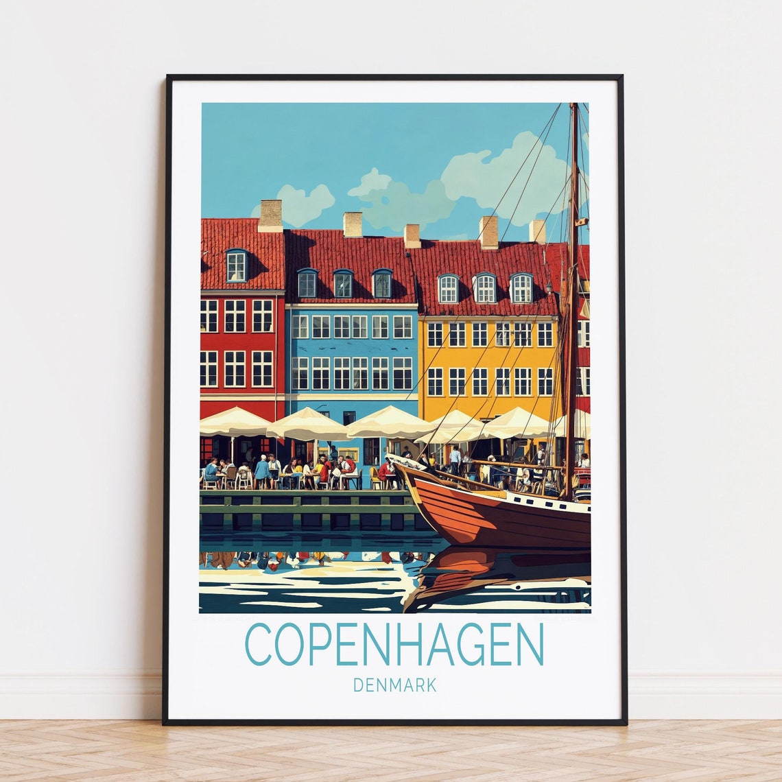 Copenhagen Denmark Nyhavn Harbor Colorful Houses Travel Poster