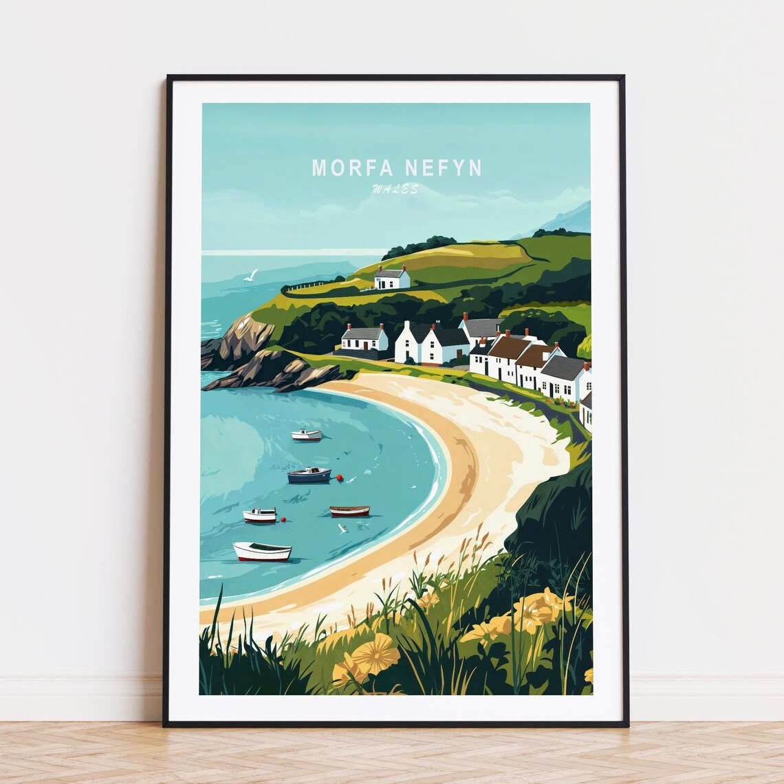 Morfa Nefyn Wales Curved Sandy Bay Fishing Boats Coastal Scene Poster