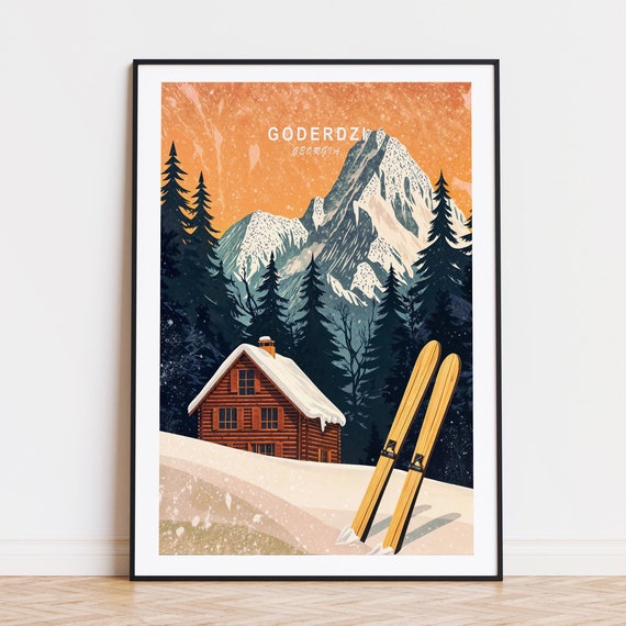 Goderdzi Travel Poster Georgia Wall Art Ski Resort Print Custom Home Decor Birthday Gifts Minimalist Cityscape