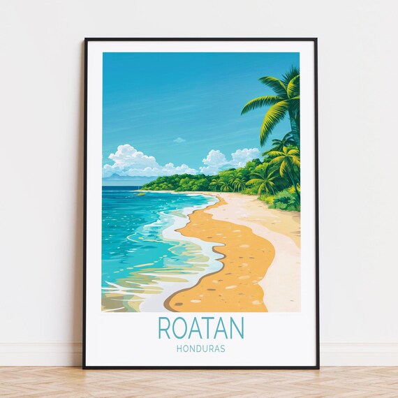 Roatan Honduras Travel Poster Caribbean Wall Art Print Birthday Present Custom Housewarming Gifts