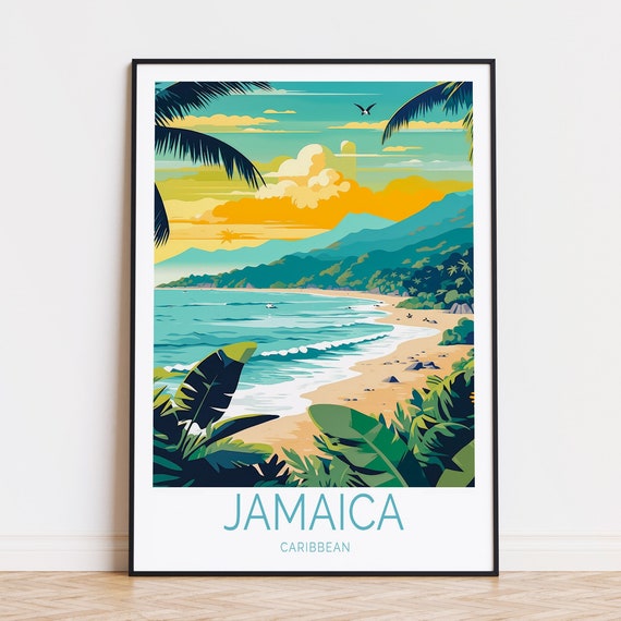 Jamaica Travel Poster Caribbean Wall Art Jamaica Coast Print Personalised Travel Poster Birthday Present Home Decor