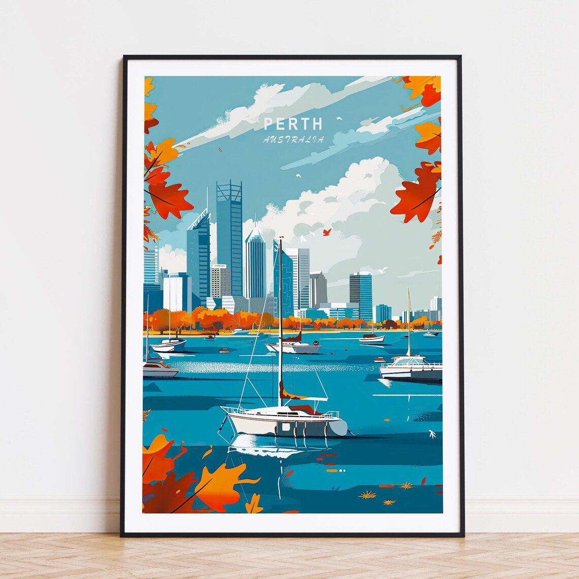 Perth Australia Swan River Sailboats Beautiful Autumn Skyline Poster