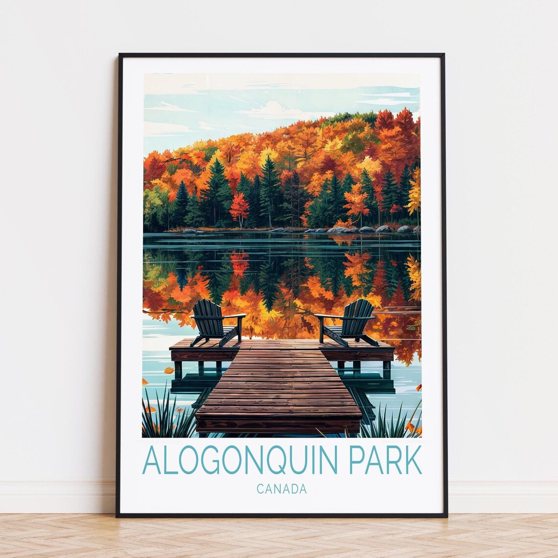Alogonquin Park Canada Autumn Lake Reflection Wooden Dock Poster
