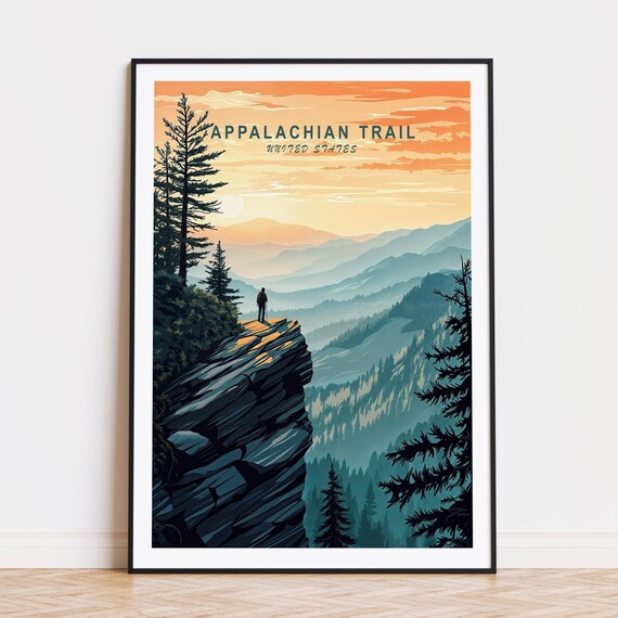 Appalachian Trail United States Hiker Cliff Overlook Sunrise Poster