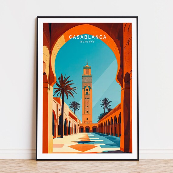 Casablanca Morocco Travel Poster Morocco Travel Print Casablanca City Wall Art Birthday Gifts Travel Home Decor