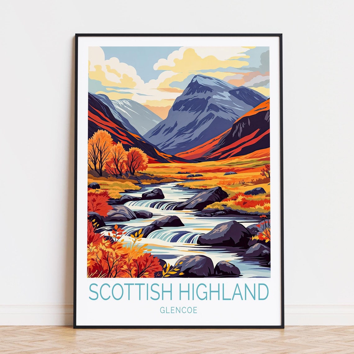 Glencoe Autumn Mountain Stream Scottish Highlands Valley Poster