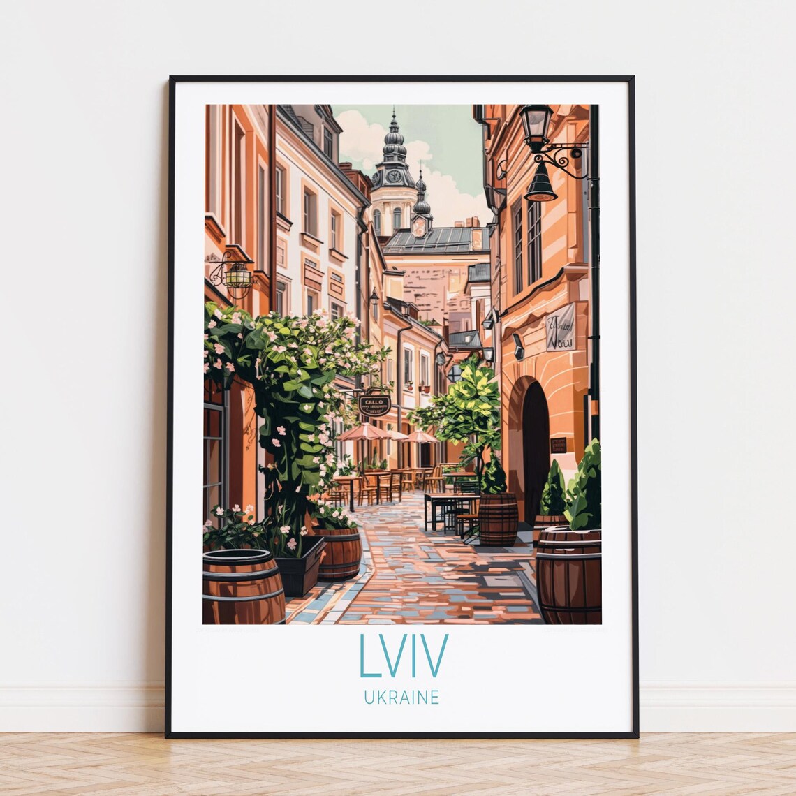 Lviv Ukraine Old Town Cobblestone Street in Warm Colors Poster