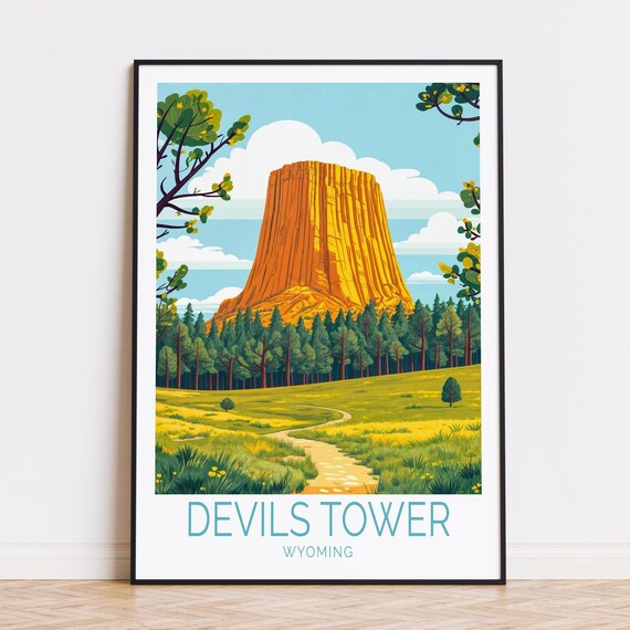 Devils Tower Wyoming Basalt Tower Pine Forest Meadow Trail Poster