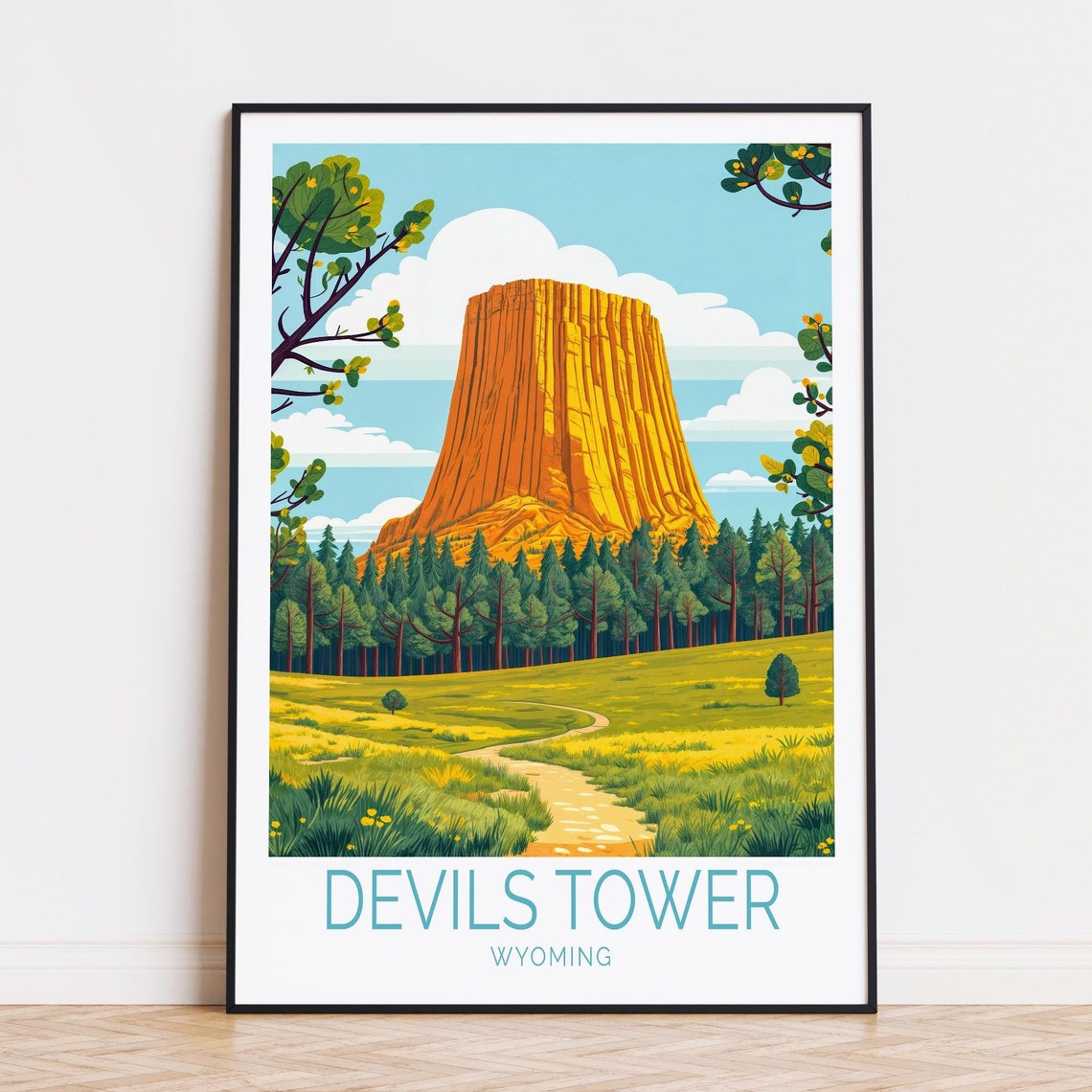Devils Tower Wyoming Basalt Tower Pine Forest Meadow Trail Poster