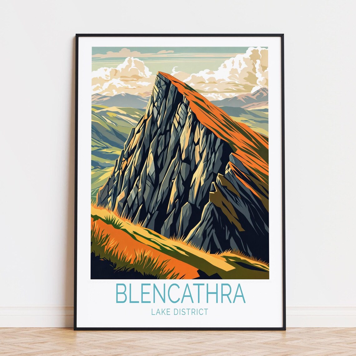 Blencathra Lake District Rocky Mountain Ridge Vintage Travel Poster