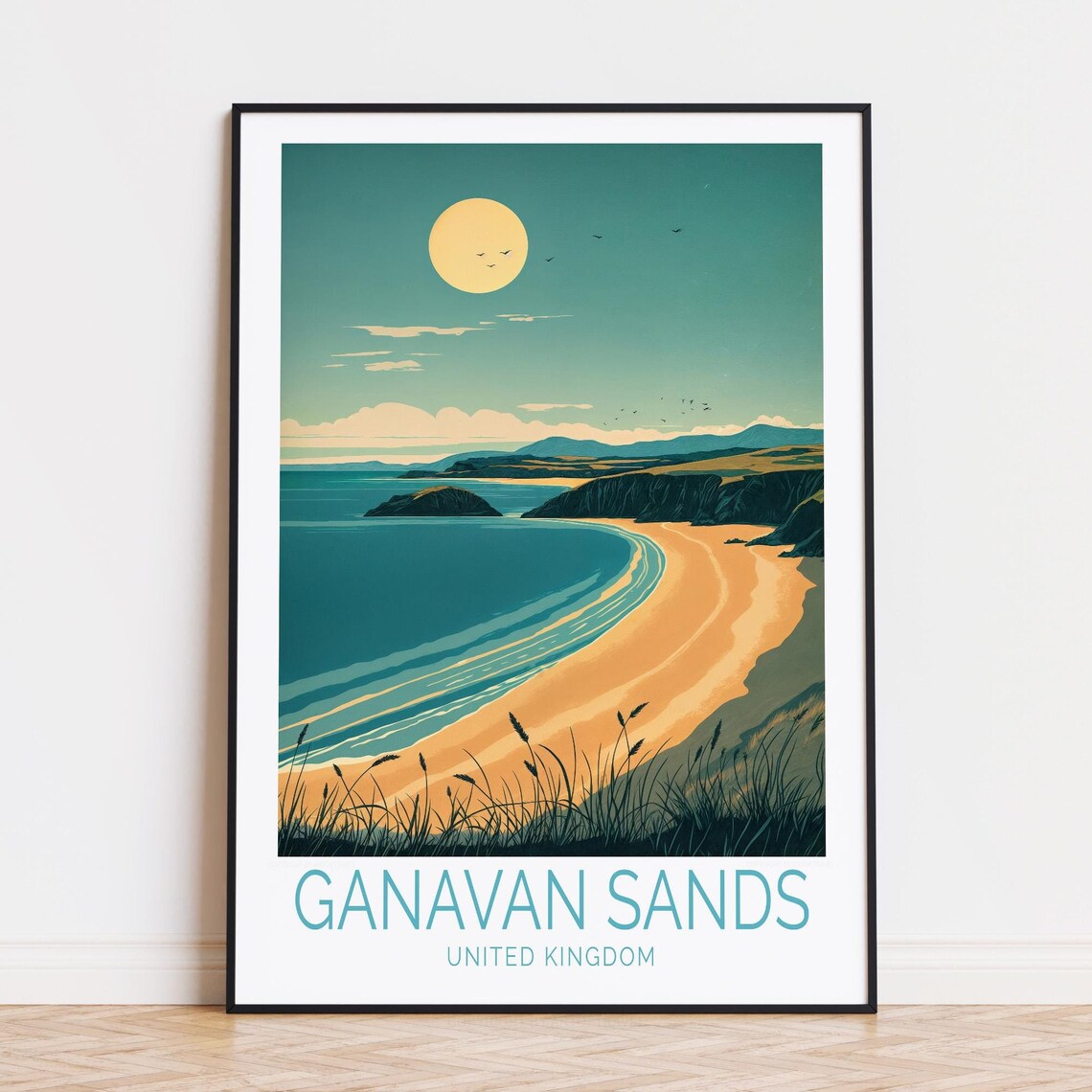 Ganavan Sands United Kingdom Curved Beach Sun Travel Art Poster