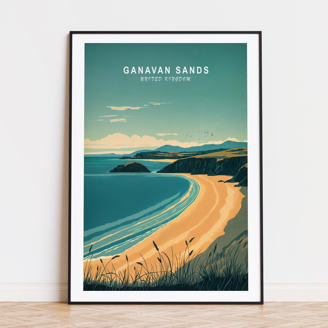 Ganavan Sands United Kingdom Curved Bay Cliffs Dune Grass Art Poster