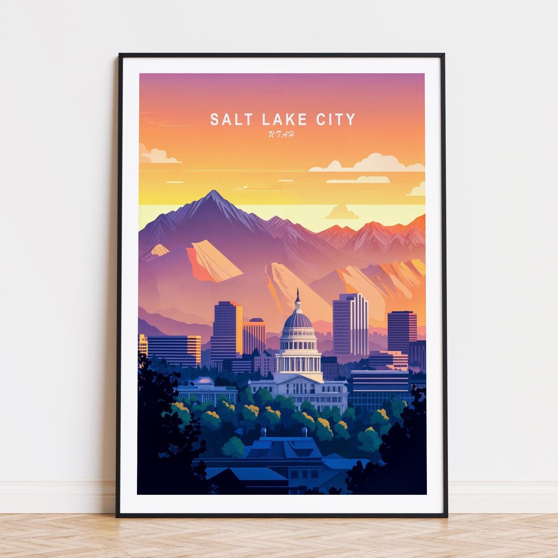 Salt Lake City Utah Capitol Building Sunset Mountains Poster