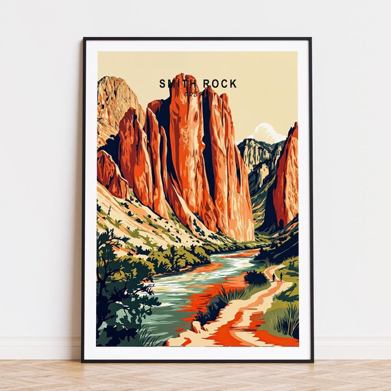 Smith Rock Oregon Cream Sky Spires Path Graphic Travel Poster