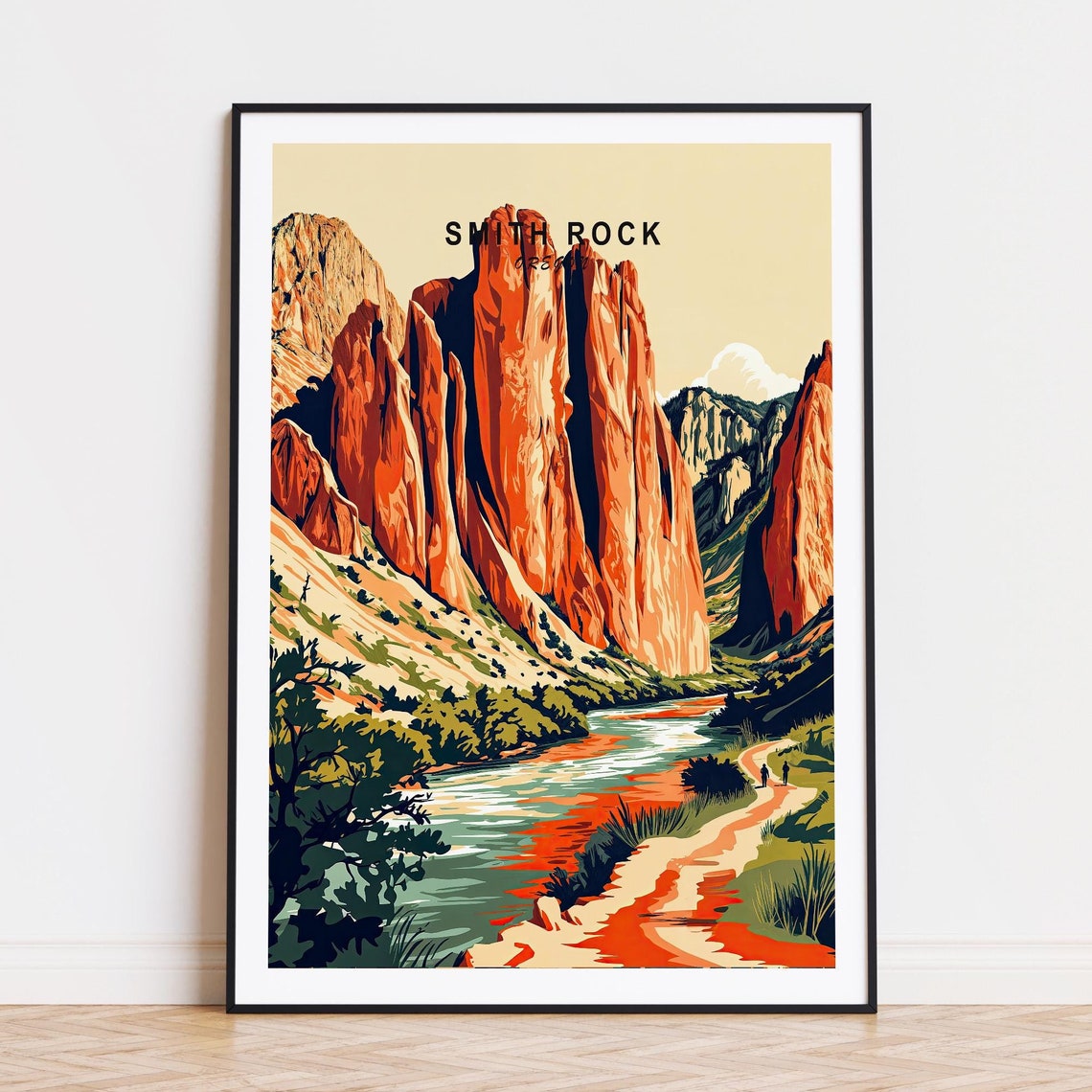 Smith Rock Oregon Cream Sky Spires Path Graphic Travel Poster