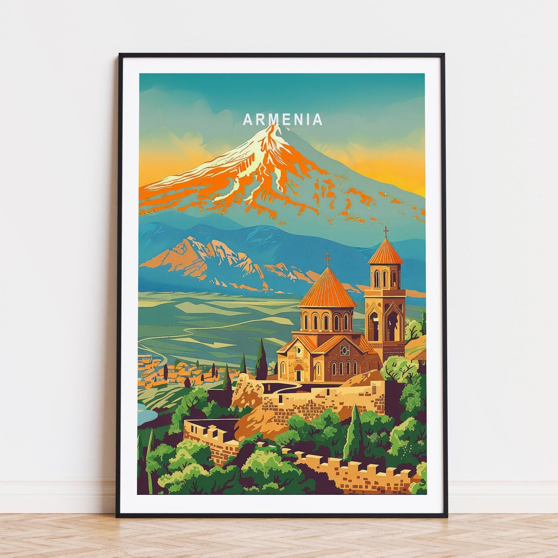 Armenia Mount Ararat Monastery Sunset Heritage Travel Poster