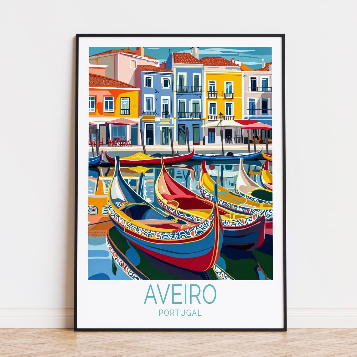 Aveiro Portugal Moliceiro Boats Canal Colorful Travel Poster
